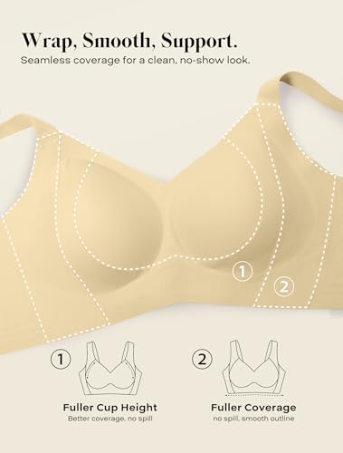 Image of COMFELIE Wireless Minimizer Bra No Underwire Side Shaping Full Coverage for Large Bust Beige