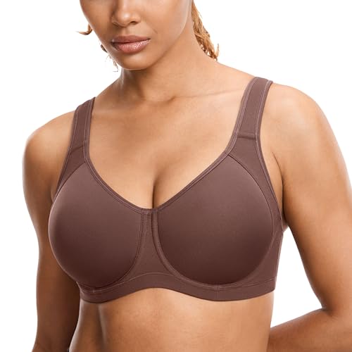 Image of SYROKAN High Impact Sports Bras for Women Support Underwire Cross Back Large Bust Cool Comfort Molded Cup Taupe 40B