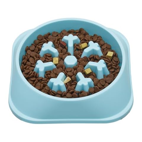 Vealind 100% BPA Free Slow Feeder Dog Bowls Puzzle Dog Bowl for Small and Medium Dogs Puppy Food Bowl 5.5oz, Snowflake Shaped (Blue Bowl) Cover