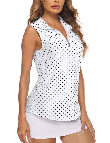 Image of Koscacy Women's Sleeveless Golf Tennis Polo Shirts Zip Up Dry Fit Workout Tank Tops Athletic Shirt