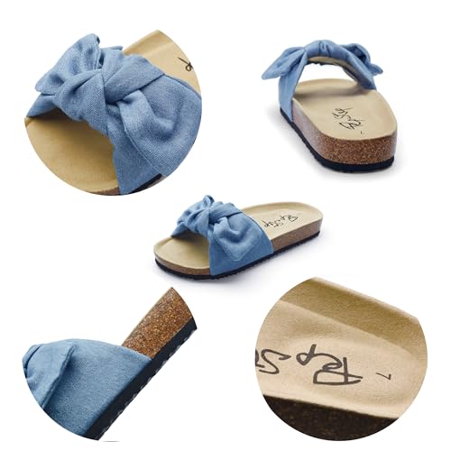 Image of PepStep Slide Sandals for Women or Ladies Dressy Summer Casual, Cute Bow Tie Knot On Top Strap, Comfy Slip On Cork Foot Bed