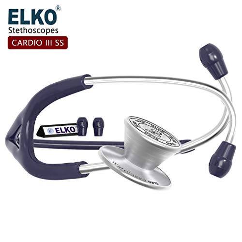 Image of ELKO EL-060 CARDIO III SS Stainless Steel Acoustic Stethoscope | Two-Way PVC Tubing | Double Sided Chestpiece For Adult & Pediatric Patient | Doctors & Medical Students (Blue)