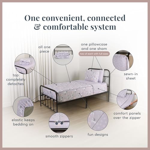 Image of Beddy's Fairytale Unicorn Durable Zipper Bedding for Kids - Bed in a Bag - Purple Sheets & Comforter with Unicorns - Includes Pillowcase and Sham - Easy to Make & Wash - Twin