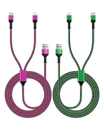 [2-in-1|4FT] USB to Lightning & Type C Charging Cable, 2Pack Braided Multiple Charger Cord Fast Charging Wire for iPhone 17/16/15/14/13/12/11 Pro Max, XR/8 Plus, iPad Air/Mini, Samsung Galaxy, Pixel