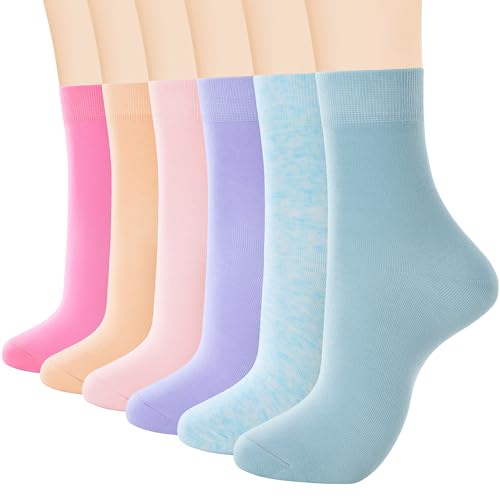 Image of ATBITER Women's Thin Cotton Crew Socks - Soft Above Ankle Bootie Casual Dress Socks 6-Pairs