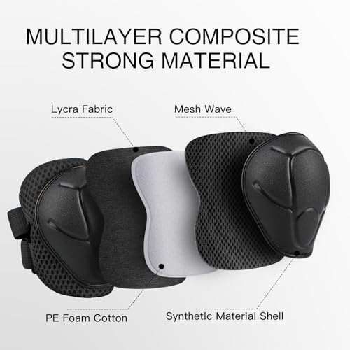 Image of WayEee 6PCS Kids Protective Gear Set, Knee Pads for Kids 3-14 Years Old, Toddler Knee Pads and Elbow Pads, Wrist Guards Set, Skating Cycling Bike Rollerblading Scooter, Upgraded & Durable Material