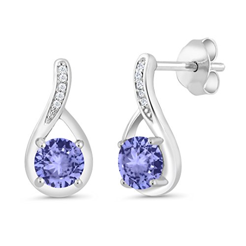 Gem Stone King 925 Sterling Silver Blue Tanzanite and Diamond Infinity Earrings For Women (0.99 Ct Round 5MM)