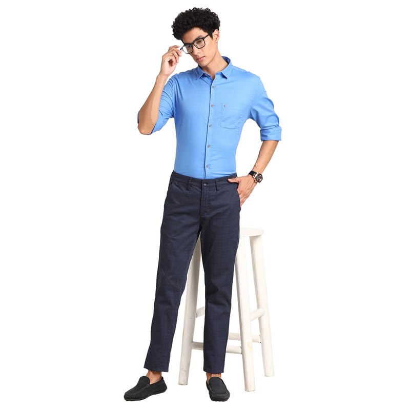 Image of Turtle Men 100% Cotton Sky Blue Plain Slim Fit Full Sleeve Casual Shirt