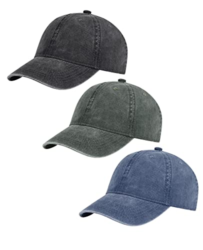 Image of 3 Pack Vintage Washed Cotton Adjustable Baseball Caps for Men Women Unstructured Low Profile Dad Hat