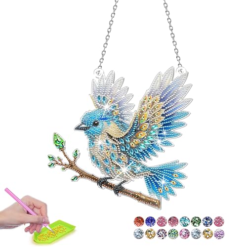 ILYUFO Diamond Art Hanging Kit for Adult, Special Shaped Rhinestone, DIY Acrylic 5D Diamond Art Window Pendants, Home Garden Wall Hanging Ornament