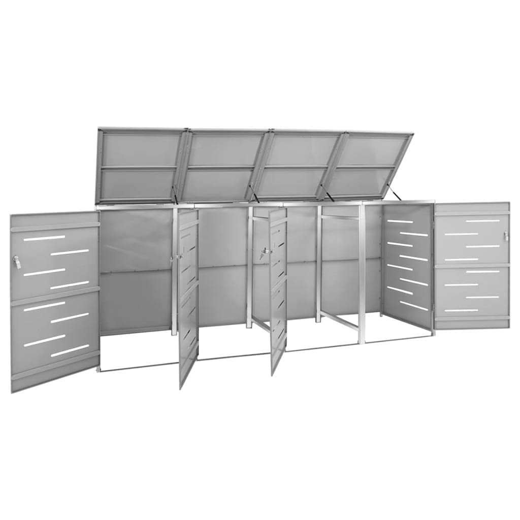 KOIECETA Mülltonnenbox für 4 Tonnen Abschließbar Rostfrei Müllbox Mülltonne Mülltonnenverkleidung Müllcontainer Gartenbox 276,5x77,5x115cm Edelstahl