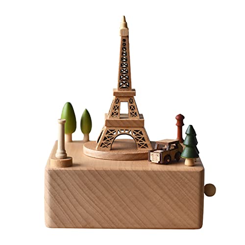 Acofuns Wooden Musical Box Christmas Decorations Christmas Ornaments Valentine'S Day Birthday Gift Travel Gift,Eiffel Tower With Small, Moving Magnetic Car - Plays The Canon Song