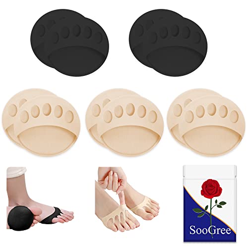Image of SooGree Honeycomb Fabric Forefoot Pads, Invisible Metatarsal Socks Pad,Reusable Forefoot Pads Ball of Foot Cushions for Relieving Foot Fatigue (3 Pairs Beige+2 Pairs Black)