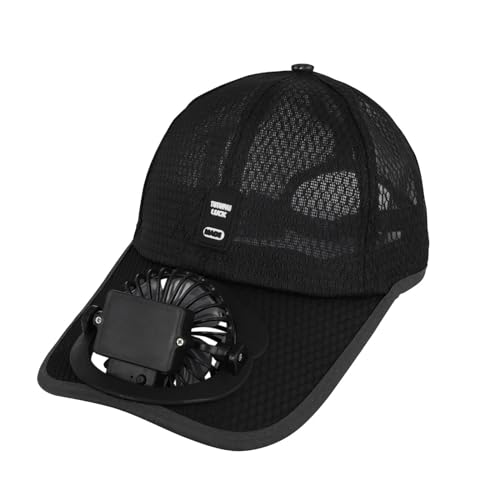 Gorra de verano transpirable con USB de 47 pies para ventilador de la marca, Negro, Talla única