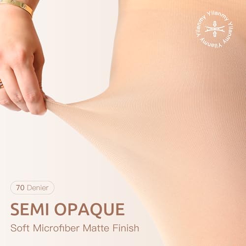Image of Yilanmy 2 Pairs Plus Size Tights for Women 70D Semi Opaque Control Top Pantyhose Queen Size High Waist Stockings