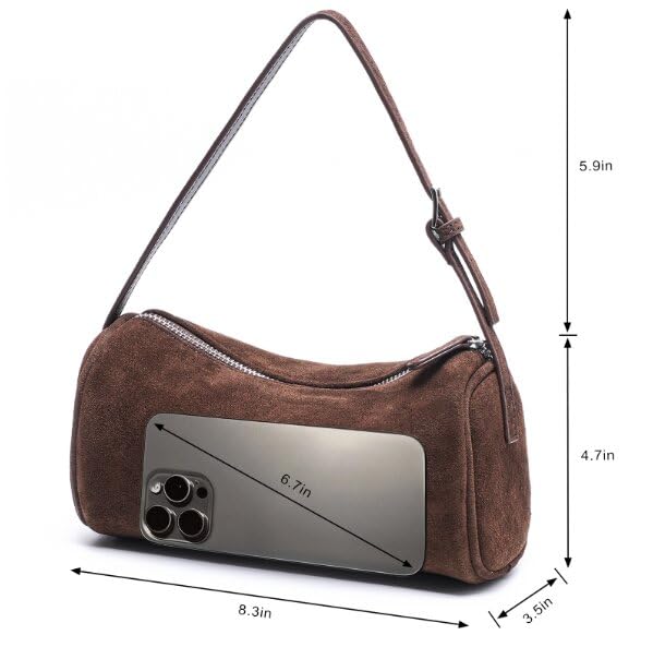 Image of Genuine Leather Barrel Purse Small Top Handle Bags for Women Cylinder Purses Hobo Bag with Adjustable Strap