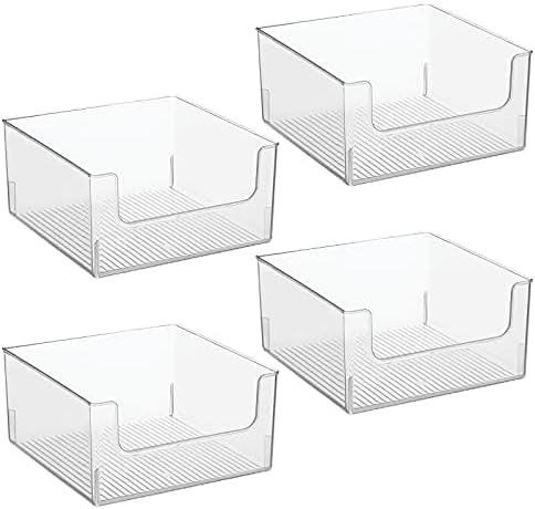 mDesign Modern Wide Plastic Open Front Dip Storage Organizer Bin Basket for Bathroom Organization - Vanity Shelf, Cubby, Cabinet, and Closet Organizing Decor - Ligne Collection - 4 Pack - Clear 12 x 12 x 6 (Pack of 4)
