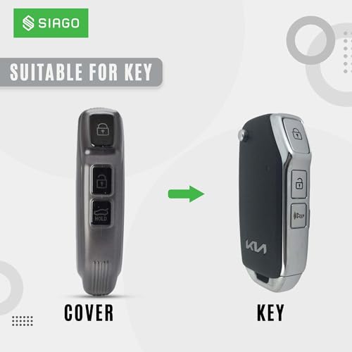 Image of SIAGO TPU Key Cover and Round Key Chain Compatible with Kia Seltos 2023 2024 HTE 3 Button Flip Key (Grey)