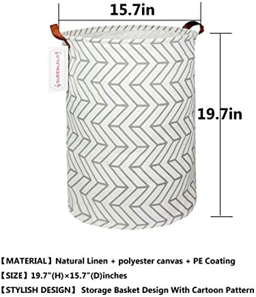QUEENLALA Large Storage Basket,Laundry Hamper/Bathroom/Home Decor/Collapsible Round Storage Bin,Boys and Girls Hamper/Boxes/Clothing(Gray Geometry)