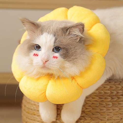 IOSPKKIO® Halskrause für Katzen und Kleine Hunde, Einstellbarer Halsband Nach Operation, Weich Sonnenblume Wiederherstellung Kragen Cone