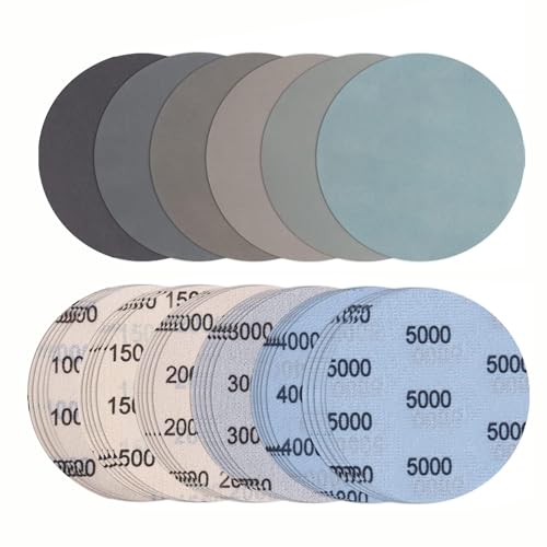 24 fogli di carta vetrata 125 mm con velcro, granulato 1000/1500/2000/3000/4000/5000, dischi di levigatura tondi, senza foro, set per levigatura orbitale per auto, metallo, legno