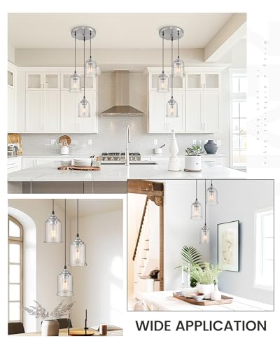 Image of zeyu 3-Light Pendant Lighting, Adjustable Modern Cluster Pendant Light for Kitchen Island, Brushed Nickel Finish with Clear Glass Shade, ZSL104-3 BN