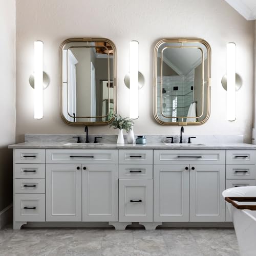 Image of OOWOLF 4 Pack LED Vanity Light Bar for Bathroom, Dimmable Bathroom Light Fixtures 17.3inch 12W 1200LM Over Mirror Lighting Fixture Wall Sconce Modern Vanity Lighting 4000K Brushed Nickel