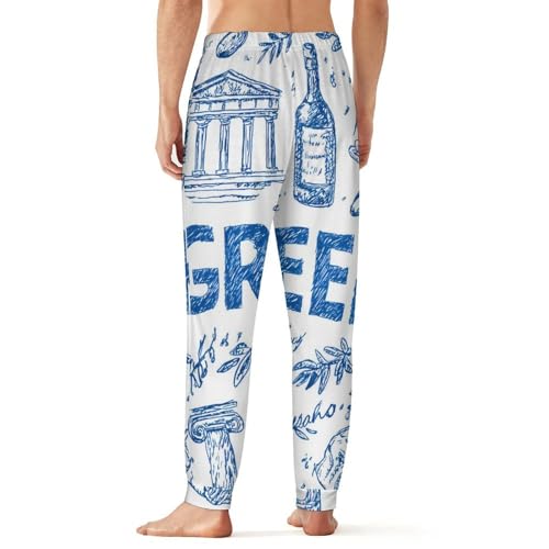 Greek Symbols Olive Wine Bottle Men's Pajama Pants Lounge Pant Sleepwear PJ Bottoms2