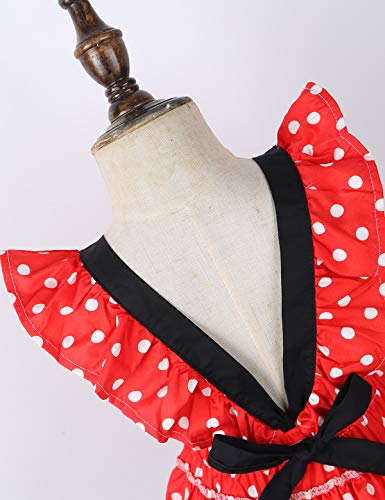 Tiaobug Infant Baby Girls Ruffled Romper Outfits Red Polka Dots Clothes Set Shirt Bodysuit Bloomers And Headband Set 2Pcs Red 18-24 Months #TOP5