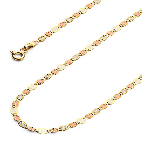 14k REAL Tri Color Gold Solid 3mm Flat Star Diamond Cut Chain Necklace with Spring Ring Clasp2