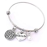Engaged, Bride to Be Love Expandable Bangle Charm Bracelet, Engagement Gift