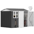 DWVO 10' x 8' Outdoor Storage Shed, Waterproof Metal Garden Shed with Windows, Lockable Doors, and Sloped Roof for Patio, Backyard, Lawn, Tool Storage, Bike Shed, Pet Shelter (Gray + White)