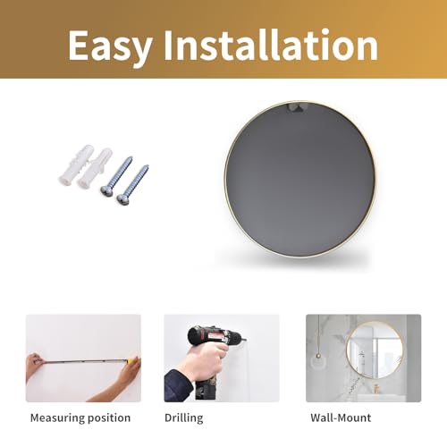 Image of RIZIK STORE Iron Metal Decorative Round Wall Mirror with Hook - HD Clear Glass, Wall Mounted for Bedroom, Living Room, Wash Basin, Vanity, Makeup & Bathroom