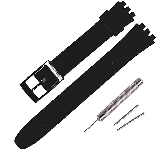Correa de 12 mm Rihahisy de silicona para relojes Swatch en color negro suave