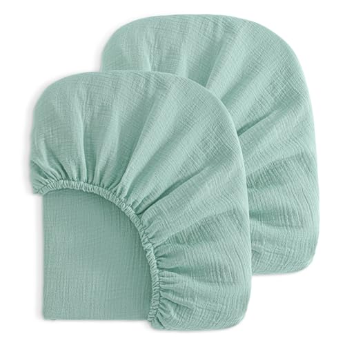 Image of Ntbay Kids 2 Pack Muslin Crib Sheets, Soft and Breathable Double Layer 28x52 Baby Crib Sheets for Standard Crib and Toddler Mattresses, Boys, Girls, Unisex, Mint, 28x52 Inches