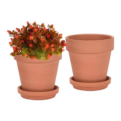 8 Inch Clay Pot for Plant with Saucer - 2 Pack Large Terra Cotta Plant Pot with Drainage Hole, Clay Planters Pot, Terracotta Pot for Indoor Outdoor Plant Cover