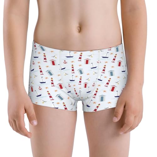 Boys' Cotton Boxer Brief Soft Underwear-Nautical Lighthouse Sailboat