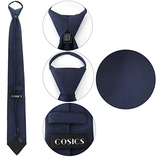 Cosics Men's Zipper Tie, Pretied Zip Up Tie For Women, 3.1 Inch Classic Blue Adjustable Necktie, Extra Long Solid Color Wide Dress Tie, Self-Tied Neck Tie For Wedding Formal Business With Gift Box #TOP4
