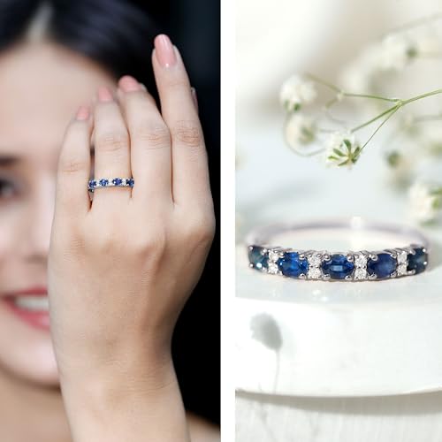 real blue sapphire diamond wedding band aaa quality sapphire east west ring for women - ideal for gift
