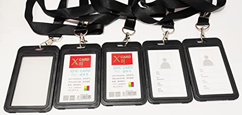 Image of Abha International Plastic ID Card Holder with Premium Lanyard for Office /School (Vertical) (Black, Pack of 10pcs.)