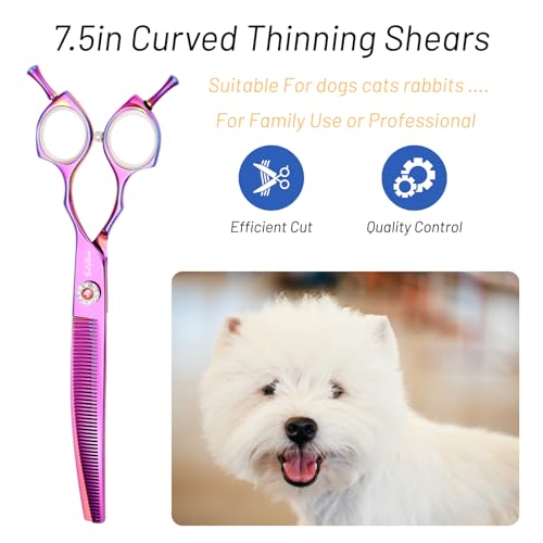 SnipStar 7.5 Zoll Professionelle Haustier gebogene dünne Schere 25 Grad Biege Lila High-End Groomers Schere 56 Zähne, dünne Rate 25%
