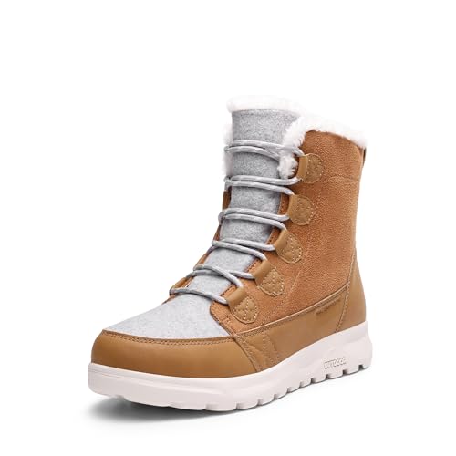 DREAM PAIRS Women's Winter Snow Boots Lace Up Warm Comfortable Faux Fur Lining Outdoor Ankle Booties 9.5 Chestnut