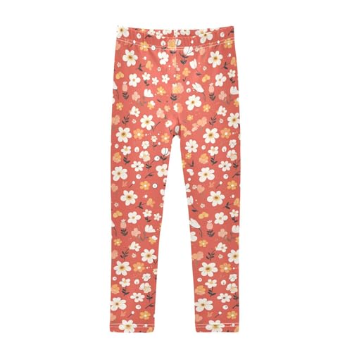 Floral Pattern Cute Simple Flowers Vermilion Kids Baby Girls Leggings Casual Full Length Leg Yoga Pants Sports