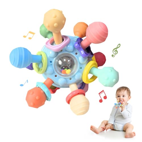 Image of EazierWizter Baby Sensory Teething Toys for 0-6 6-12 Months, Infant Montessori Toys, Teethers for Babies 0 3 6 9 12 18 Months, Baby Toys Boys Girls Gifts Newborn Essentials Must Haves (Blue)