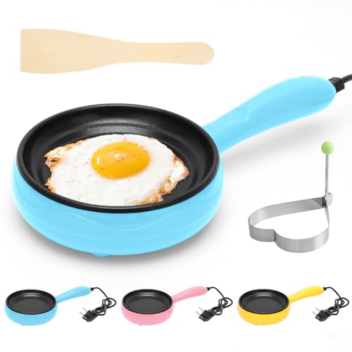Tutamaz Petite Poêle électrique, 220V Mini poêle à frire multifonctionnelle Poêle à steak frit-crêpes-œufs avec revêtement antiadhésif et spatule en bois pour omelette burger viande crêpes