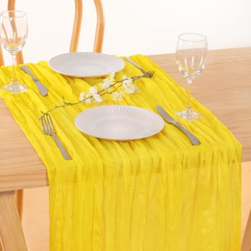 Image of MLMC Yellow Table Runner 10ft Rustic Summer Cheesecloth Table Runner Gauze Cheese Cloth Centerpiece Decororations 35x120 Inches for Wedding Baby Shower Outdoor Picninc Decor
