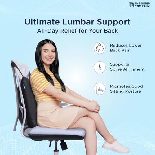 Image of The Sleep Company SmartGRID Ortho Pro Back Cushion | Back Pain Relief | Office Chair & Car Seat Support | Lumbar Support Back Rest | Supports Spinal Alignment & Posture | 600+ Cooling Channels | Black