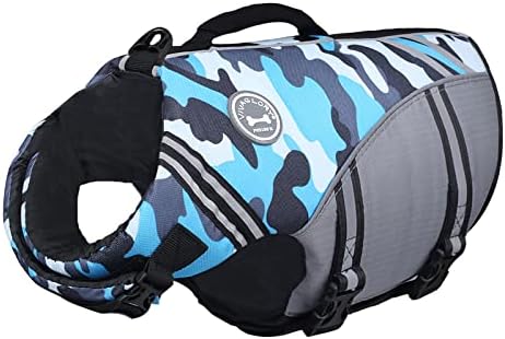 VIVAGLORY New Sports Style Ripstop Dog Life Jacket with Superior Buoyancy & Rescue Handle, Lake Blue, S