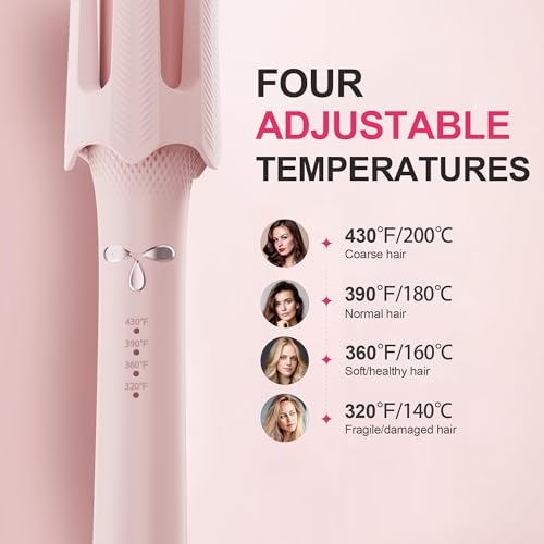 Image of Auto Rotating Hair Curler - 4 Temperature and Timer Settings, Automatic Curling Iron with Automatic Shut-Off, Anti-Tangle and Scalding, Curling Wand for Long Lasting Curls (Pink)
