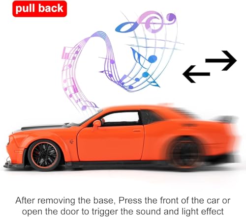 Image of FEXXA Hellcat 1:32 Scale Dodge Challenger Die-Cast Metal Toy Model Car for Kids - Pull Back Mechanism, Birthday Gift for 3+ Year Old Boys (Hellcat Orange)
